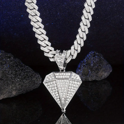 1 Pc Mens Hip Hop Punk Golden Large Rhinestone Pendant Necklace, Fashion Miami Cuban Chain Temu