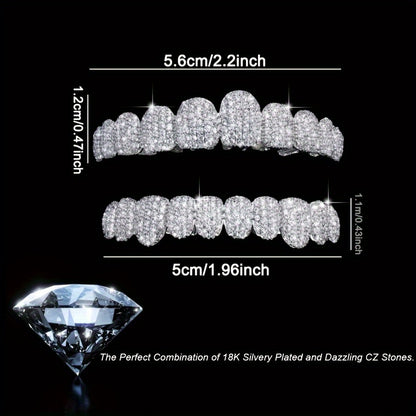 2pcs/set Synthetic Zircon Grillz Set, Unisex, Fashionable Hip Hop Mouth Teeth Grills, One Size Fits All, Removable Tooth Caps, For Rappers And Parties, With Mold Kit Temu