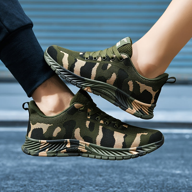 Men's Fashion-Forward Camouflage Sneakers - Artfully Woven Knit, Ultra-Comfortable, Secure Non-Slip Grip