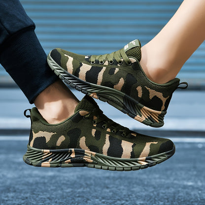 Men's Fashion-Forward Camouflage Sneakers - Artfully Woven Knit, Ultra-Comfortable, Secure Non-Slip Grip