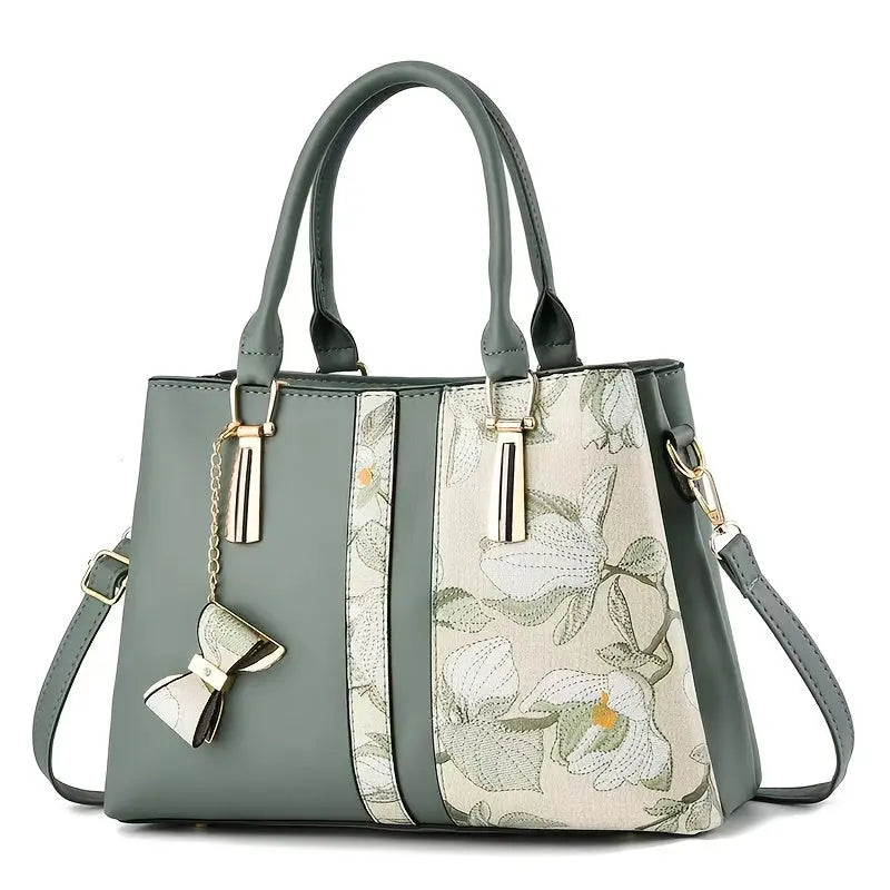 [Chic Floral Print Shoulder Handbag] Elegant Floral Print Women's Handbag - Chic Colorblock Shoulder Bag with Zip Closure, Durable PU Material Chic Le'Meek