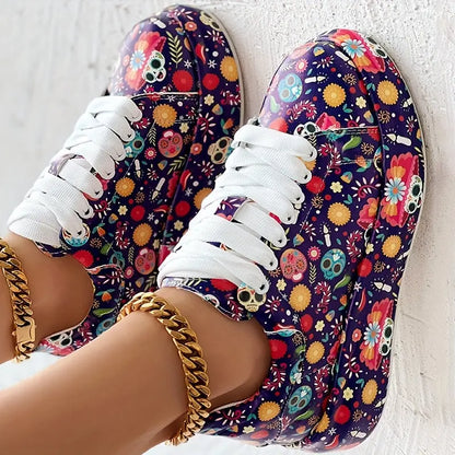 Casual Chic Women's Vibrant Graffiti Print Sneakers - Low Top, Round Toe, Rubber Sole, Faux Cover Interior, All-Season Casual Lace-Up Shoes AliExpress