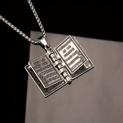 1pc Stainless Steel Chain, Openable Bible Pendant Necklace, Necklace For Prayer, The Best Christmas Gift