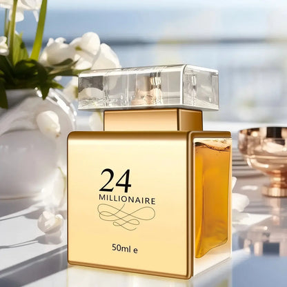 24 Millionaire Eau De Parfum for Women 1.7oz - Luxurious Golden-Tone Transparent Bottle, Long-Lasting Floral & Fruity Scent, 10-20% Concentration, Perfect for Dating, Daily Use & Gift Giving Chic Le'Meek