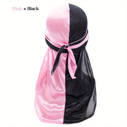 Silky Durag - Assorted Colors Satin Pirate Cap with Long Tail, Wide Straps, Elastic Breathable Head Wrap Chic Le'Meek