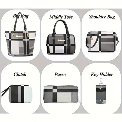 6pcs Womens Handbags Tote Bags Shoulder Bag Purses Satchel Bag Top-Handle Handbag Crossbody Bag Wallet Clutch Chic Le'Meek