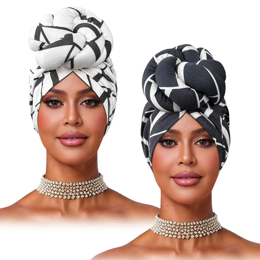 2pcs Zebra Print Pre-Tied Hair Turbans - Soft Polyester Knot Head Wraps for Women, Stylish Black & White Pattern, Comfortable Shower Cap for Short Hair, Fashion Headband | Zebra Print Turban | Snug Fit Design Chic Le'Meek