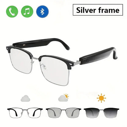 [Wireless Audio Glasses] 1pc Wireless Audio Glasses - Self-Adjusting Color Lenses, Anti-Blue Light Protection, Built-in Microphone, USB Charging, Rechargeable Lithium Polymer Battery - Ideal for Office, Outdoor Activities, Dr Chic Le'Meek