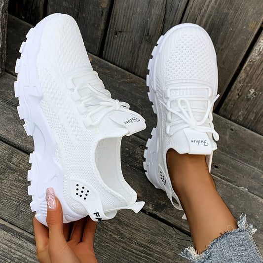 Ladies' Breathable Mesh Women'S Shoes, Lightweight And Low Cut Sports Shoes, Soft Insoles, Comfortable All Season Fitness, Walking And Casual Wear, White, Black, Red Fashionable Design, Comfortable Outdoor Thick Soled Casual Chic Le'Meek