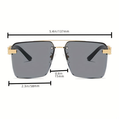 Square Lens Metal Frame Double Bridges Glasses, For Men Women Outdoor Party Vacation Travel Decors Photo Props, Ideal Choice For Gifts