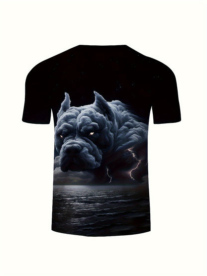 Plus Size Mens Stylish 3D Pug Art T-shirt - Lightweight Summer Tee with Vivid Graphic Print - Trendy Casual Short Sleeve for Big & Tall Gentlemen