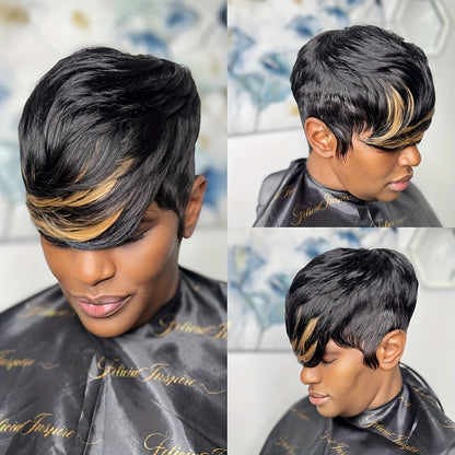 Pixie Cut Short Wig in Real Brazilian Hair - Glueless with Bangs, 150% Density, Various Colors | Ideal for Everyday & Special Occasions