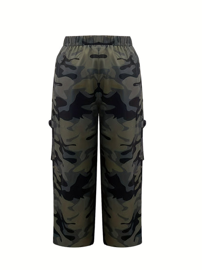 Plus Size Camo Print Cargo Pants with Elastic Waistband and Zip Details - Comfortable, Versatile, and Stylish Pants for Spring and Fall - Womens Casual Wear for Outdoor Activities