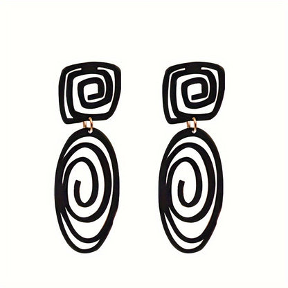 Black Spiral Pattern Long Dangle Earrings Retro Simple Style Iron Jewelry Creative Holiday Ear Ornaments