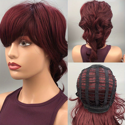 Chic Women's Mullet Pixie Wig - High-Quality Synthetic Hair with Flattering Body Wave - Adjustable Bangs and Comfortable Cap