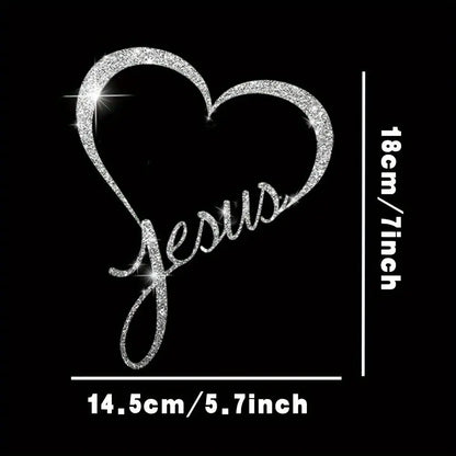 1pc JESUS Car Door Decoration Sticker Love Reflective Decal Window Fashionable Bling Shiny Car Decal Chic Le'Meek