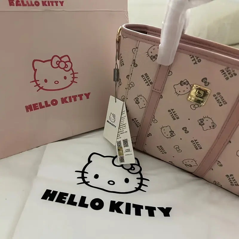 Hello Kitty Faux Leather Top-Handle Bag - Pink, Lightweight, Fixed Shoulder Straps, Zipper Closure | Includes Clutch for Women Chic Le'Meek