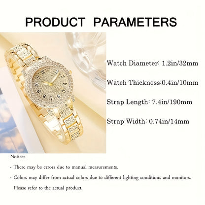 6 Pcs Round Rhinestone Quartz Watches Zinc Alloy Strap Zinc Alloy Pointer Zinc Alloy Dial And Rhinestone Bracelet Necklace Earrings Jewelry Perfect For Valentine's Day