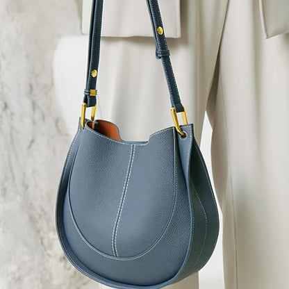 1pc Women's Summer Soft Leather Niche Light Luxury Women's Bag New Trendy Saddle Bag Large Capacity Single Shoulder Crossbody Bucket Bag