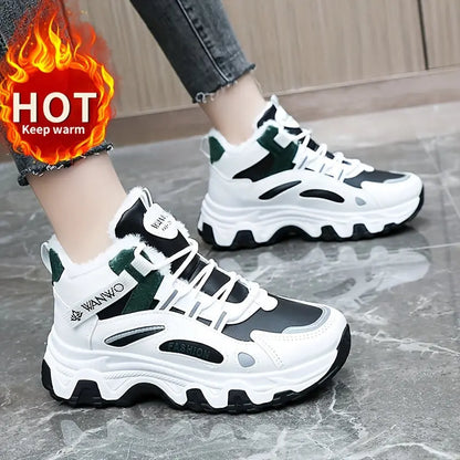 Women's Blue Fashion Winter Sneakers - Thick Sole, Plush Lining for Warmth, Non-Slip, Versatile Casual Sports Shoes with Round Toe and Lace-Up Closure, Ladies Sneakers Chic Le'Meek