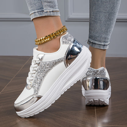 New Season All-Season Lightweight Mesh Breathable Sneakers - Sequin Decorated Faux Leather Upper, Thick EVA Sole, Superfine Fiber Insole, Random Printing - Perfect for Casual Running and Everyday Wear