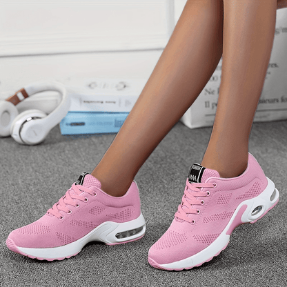 All-Season Womens Air Cushion Sneakers - Breathable, Shock Absorbing, Comfortable Lace Up Running Shoes with Mesh Inner, Non-Woven Fabric Insole, and PU Sole for Outdoor Sports