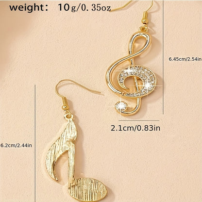 1 Pair - Glamorous Golden Music Symbol Earrings - Handcrafted with Sparkling Zircon, Dangle Design for Music Lovers - Delicate & Unique Fashion Accessory