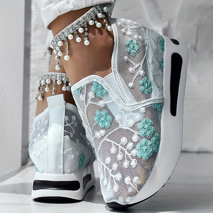 Floral Embroidery Sheer Mesh Sneakers