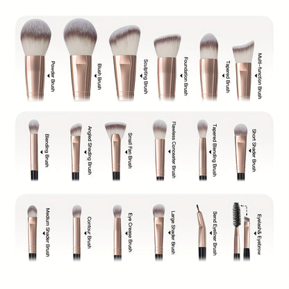 18-Piece Professional Makeup Brush Set with Case - Premium Synthetic Kabuki Bristles for Flawless Foundation