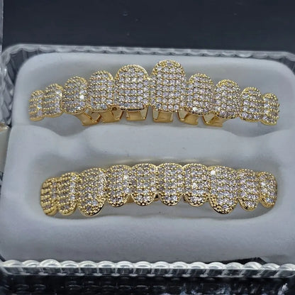 2pcs/set Synthetic Zircon Grillz Set, Unisex, Fashionable Hip Hop Mouth Teeth Grills, One Size Fits All, Removable Tooth Caps, For Rappers And Parties, With Mold Kit Temu