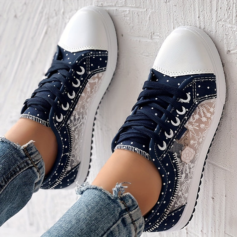 Women's Mesh Flat Sneakers, Casual Round Toe Lace Up Low Top Shoes, Versatile Flat Shoes