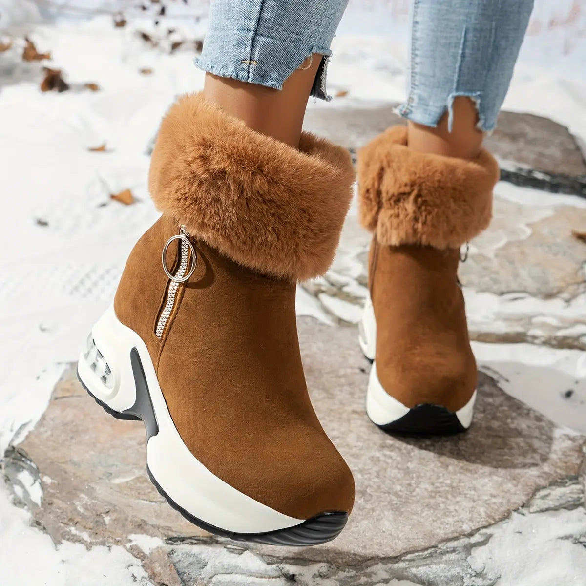 Women's Platform Wedges Ankle Boots, Casual Push Lined Side Zipper Short Boots, Warm & Comfortable Winter Shoes Chic Le'Meek