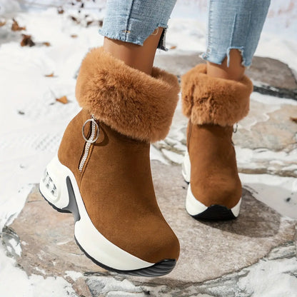 Women's Platform Wedges Ankle Boots, Casual Push Lined Side Zipper Short Boots, Warm & Comfortable Winter Shoes Chic Le'Meek