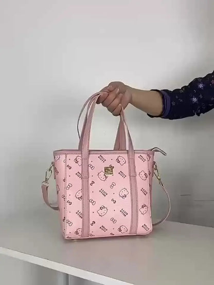 Hello Kitty Faux Leather Top-Handle Bag - Pink, Lightweight, Fixed Shoulder Straps, Zipper Closure | Includes Clutch for Women Chic Le'Meek