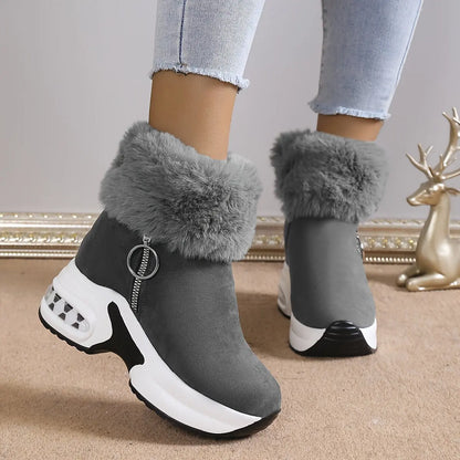 Women's Platform Wedges Ankle Boots, Casual Push Lined Side Zipper Short Boots, Warm & Comfortable Winter Shoes Chic Le'Meek