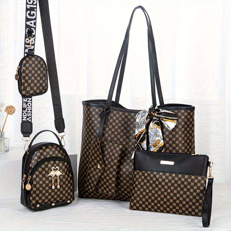 4pcs/set Vintage Womens Tote Bag Set - Spacious & Stylish Crossbody Handbags with Timeless Retro Charm - Includes Shoulder Bags & Purse