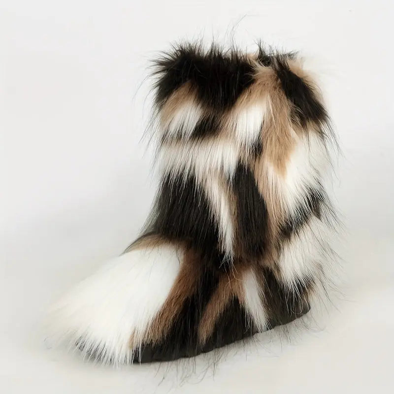 Women's Faux Fur Snow Boots, Trendy Slip On Mid Calf Boots, Women's Comfortable Winter Boots Chic Le'Meek