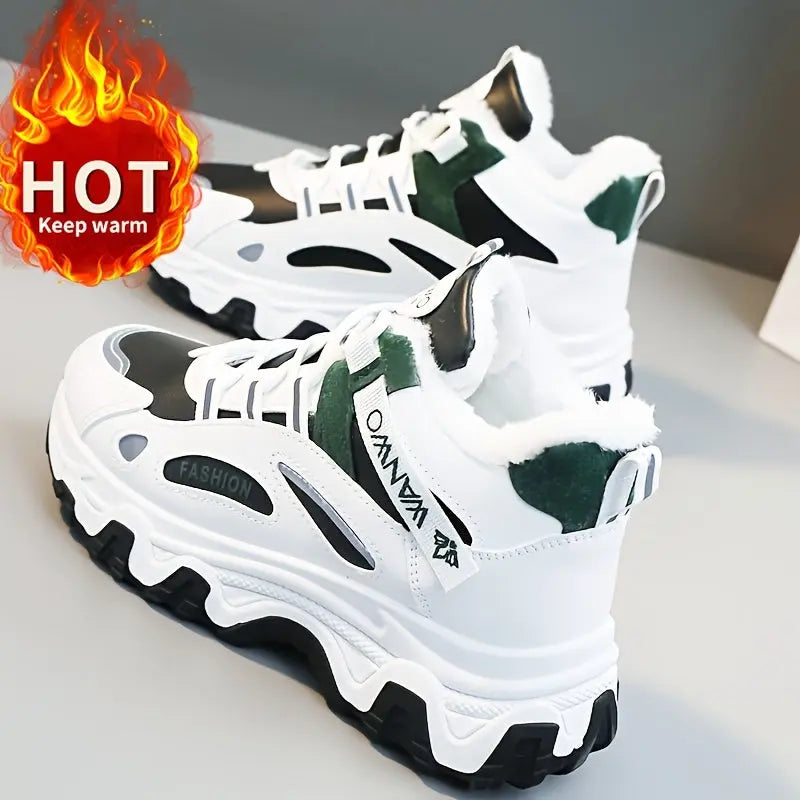 Women's Blue Fashion Winter Sneakers - Thick Sole, Plush Lining for Warmth, Non-Slip, Versatile Casual Sports Shoes with Round Toe and Lace-Up Closure, Ladies Sneakers Chic Le'Meek