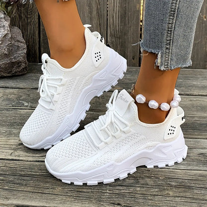 Ladies' Breathable Mesh Women'S Shoes, Lightweight And Low Cut Sports Shoes, Soft Insoles, Comfortable All Season Fitness, Walking And Casual Wear, White, Black, Red Fashionable Design, Comfortable Outdoor Thick Soled Casual Chic Le'Meek