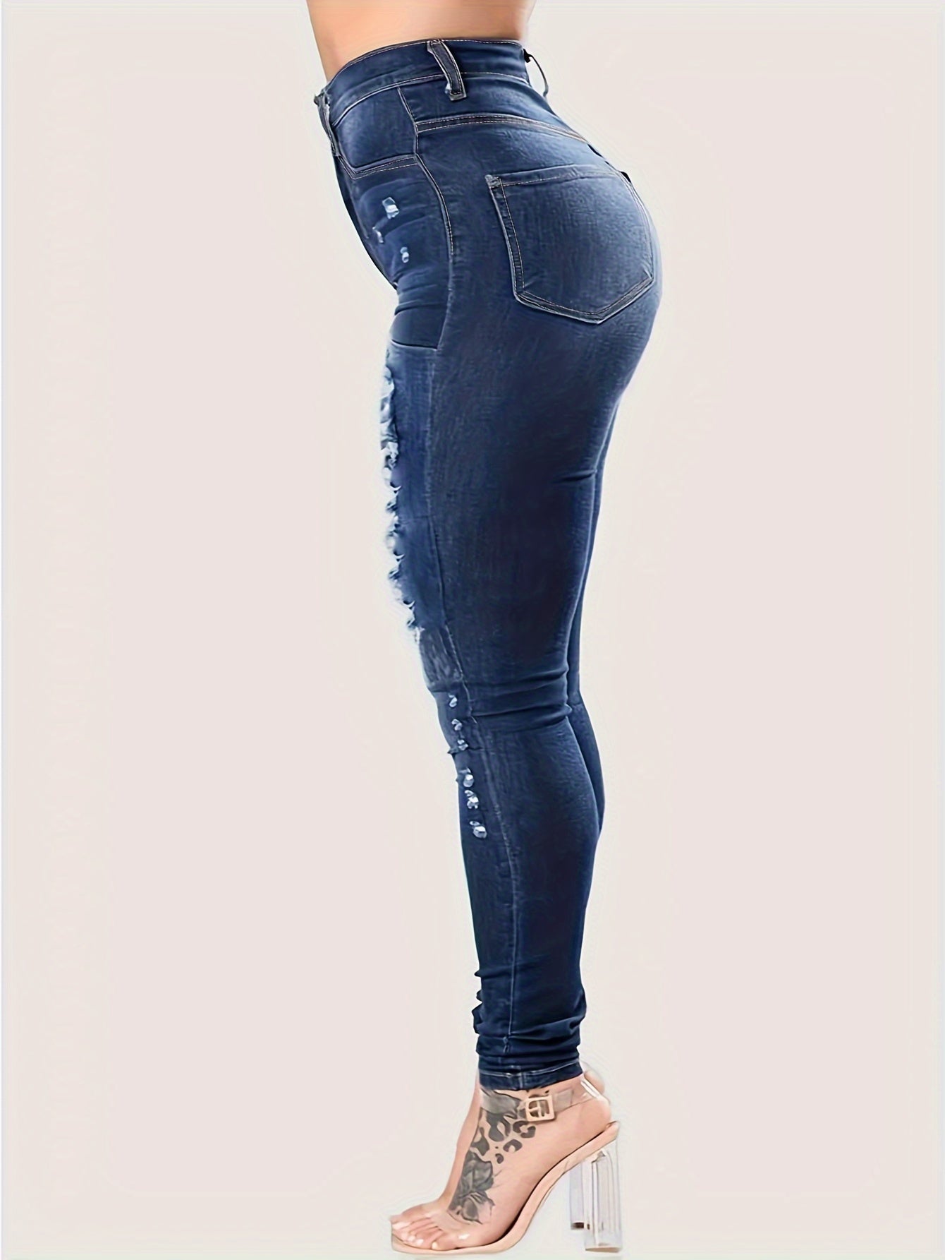 Plus Size Curve-Hugging Jeans - Ultra-Comfortable Casual Style with Fashionable Ripped Details, Skinny Fit,