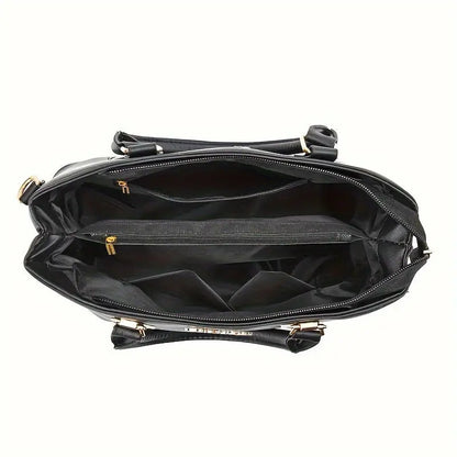 2-Piece Set: Chic Fashion Shoulder Bag and Crossbody Bag Combo - Zipper Closure, Pendant Detail, Solid Color Faux Leather with Nylon Lining - Spring 2024 European Style Casual Handbag Collection for Occasions Chic Le'Meek