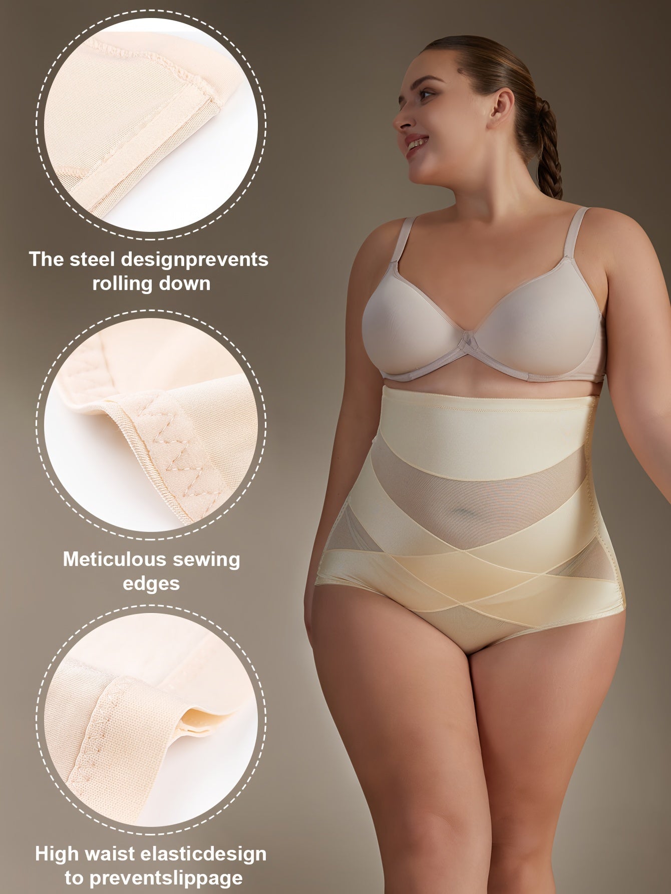 Plus Size Elegant Shaping Panty - Flattering Design with Chic Cross Detail, Comfortable High Waist, Effective Tummy Control, Lifting Hip Support, and Body-Shaping Silhouette - Seamless Underwear for Smooth Comfort