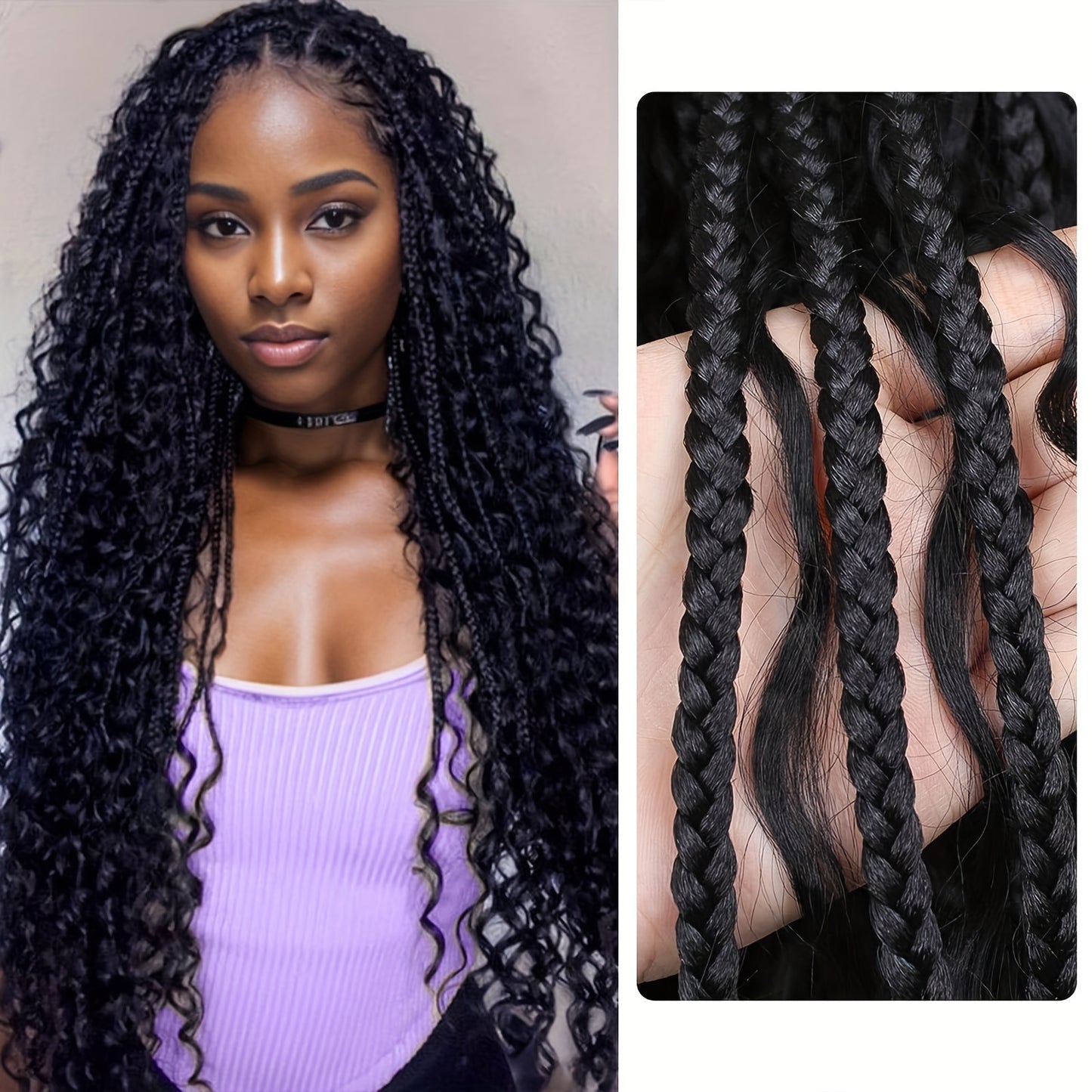 48 150% Density Full Lace Bohemian Braided Wig for African Women - Soft Boho Curls, Box Braids, Lace Front, Natural Looking, Breathable, Comfortable, Long-Lasting, Easy to Style - Basics Style