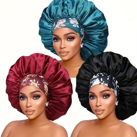 3pcs Satin Nightcap Women, Breathable Design High Density Hair Cap, Loose Elastic, Soft Fabric, Perfect For Night Hair Maintenance, Four Seasons Chemotherapy Patients Shower Cap Chic Le'Meek