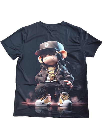 3D Digital Hip Pop Style Monkey Pattern Crew Neck Short Sleeve T-shirt - Stylish, Comfortable, Slight Stretch Polyester Fabric - Perfect for Mens Summer Weekend Casual Street Wear