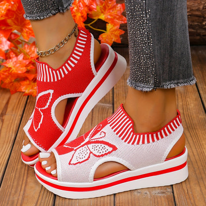 2024 Summer Womens Breathable Animal Print Sandals - Comfortable Open Toe Strappy Back Knitted Mesh Hollow Design, Versatile Fabric Material, Casual Fashion Shoes for Warm Weather