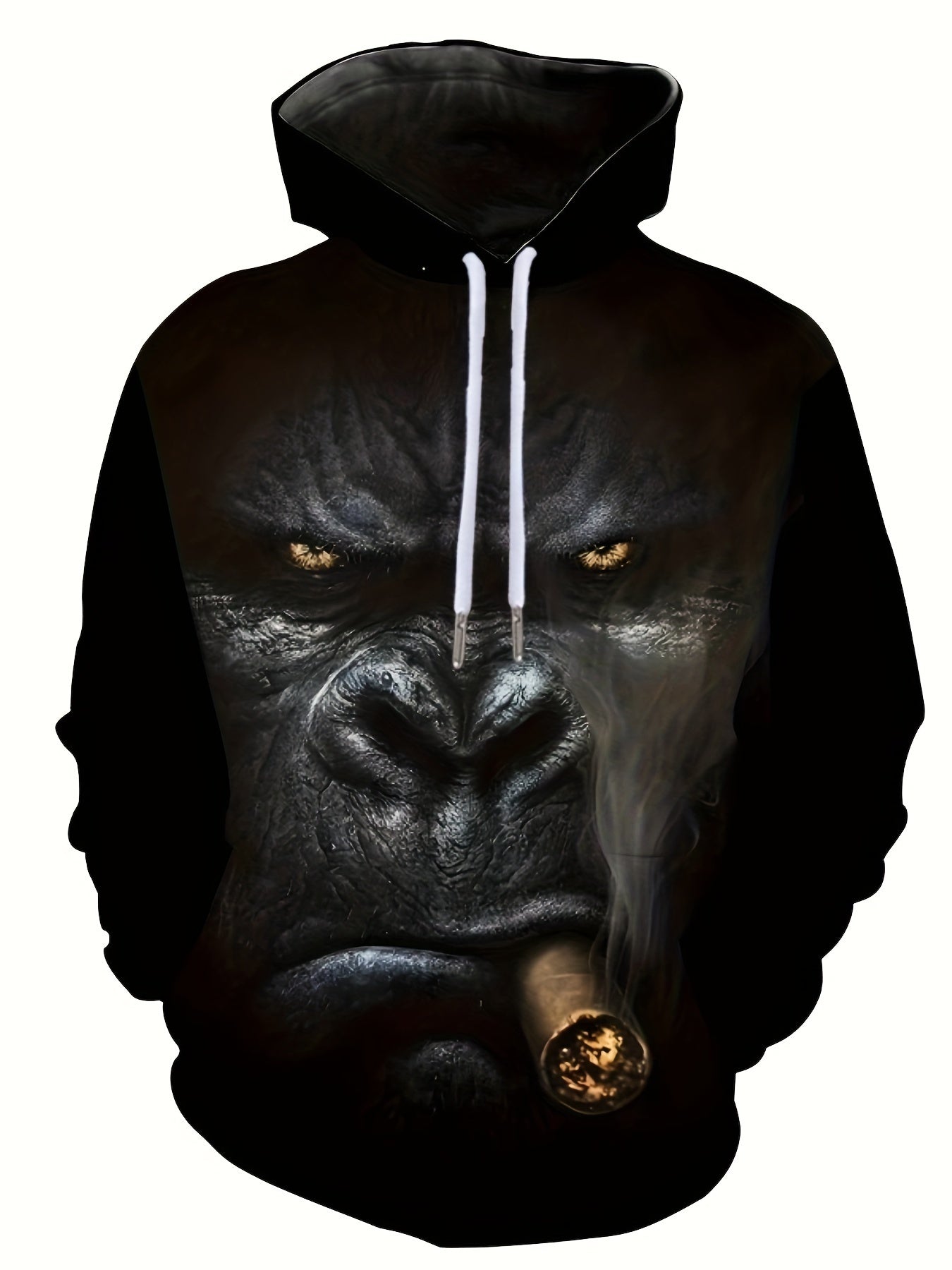 Plus Size Men's Vibrant 3D Gorilla Graphic Print Hooded Sweatshirt for Spring and Fall Seasons - Soft Fleece Lining, Casual Wear, Relaxed Fit, Long Sleeve, Pullover Design - Perfect for Outdoor Activities and Daily Wear