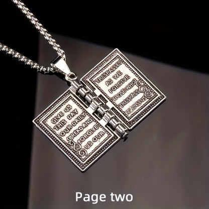 1pc Stainless Steel Chain, Openable Bible Pendant Necklace, Necklace For Prayer, The Best Christmas Gift