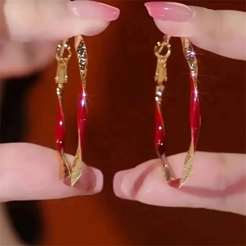 2 Pairs of Red and Green Earrings, Fashionable European and American Niche Temperament, Commuting High-end Retro Drip Oil Simple Geometric Earrings, Valentine's Day Birthday Gift, Women's Jewelry Clearance Chic Le'Meek