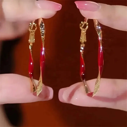 2 Pairs of Red and Green Earrings, Fashionable European and American Niche Temperament, Commuting High-end Retro Drip Oil Simple Geometric Earrings, Valentine's Day Birthday Gift, Women's Jewelry Clearance Chic Le'Meek